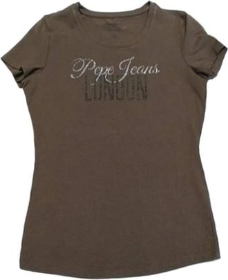 Pepe Jeans London T-shirt met ronde hals - Dames - T-shirts - Groen - XS - Katoen - Tops