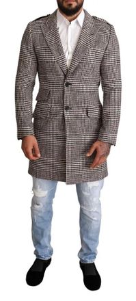 Dolce & Gabbana Gray Check Plaid Long Trench Coat Mens Jacket