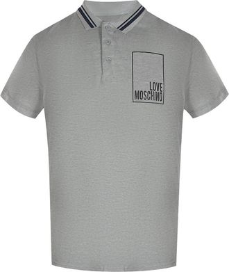 Moschino Mens Love Box Logo Grey Polo Shirt Cotton - Size X-Large