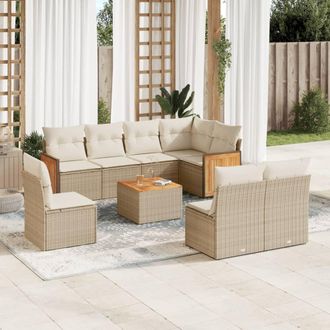 vidaXL Set De Sof&aacute;s De Jard&iacute;n 9 Pzas Con Cojines Rat&aacute;n Sint&eacute;tico Beige Vidaxl