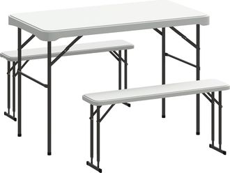 OUTSUNNY 3 Piece Folding Picnic Table and Bench Set w/ Handle - Light Grey | TJ Hughes