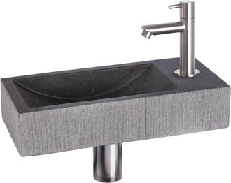 Differnz Ribble fonteinset - 38x18x8cm - Rechthoek - 1 kraangat - recht chroom mat kraan - natuursteen zwart