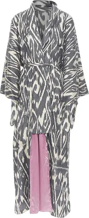 Oscar De La Renta SS19 Runway brown black leopard pink silk lined kimono L