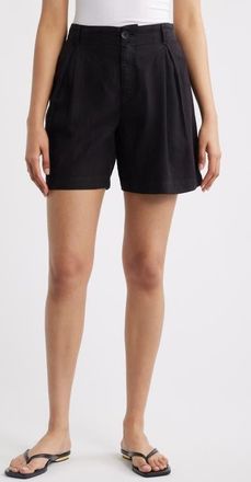 Cloth & Stone Linen Blend Pleat Shorts in Black at Nordstrom, Size X-Large