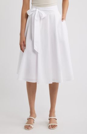 Tahari by ASL Tie Waist Midi Skirt in Ivory at Nordstrom, Size 14