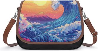 Generic Great Wave Sun Small Womens Crossbody Bags Shoulder Handbag with Adjustable Strap for Travel