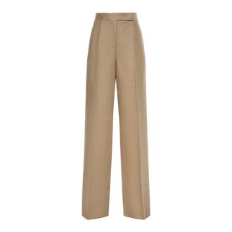 Max Mara Wide Trousers, female, Brown, Size: XS Mxsbig Linen Trousers