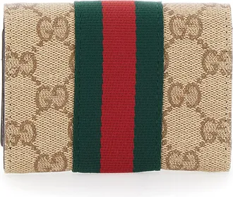 Gucci Womens Card Holder Beige Fabric Accessory