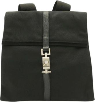 Gucci Pre-owned Jackie Nylon Leather Backpack - Dames - Vintage Rugzakken - Zwart - ONE Size - Nylon - Vintage