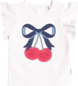 Huxbaby Cherry Bow Frill Sleeve Tee in White at Nordstrom, Size 6-12M Au