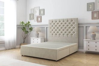 Sloomy Mayfair Plush Divan Bed Base 2 Drawers Same Side - 26 Headboard in Cream | Size: King