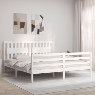 Berkfield Home Bed Frame with Headboard White Super King Size Solid Wood