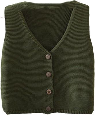 Generic Womens Sweater Vest Buttoned Sleeveless V-Neck Knitted Solid Color Womens Clothing