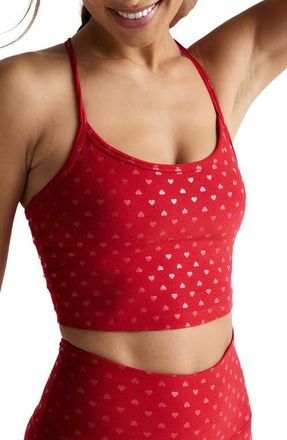 Beyond Yoga Softshine Racerback Crop Tank in Holly Red Ditsy Hearts at Nordstrom, Size X-Large