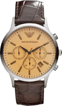 Emporio Armani Accessoires, Heren, Bruin, ONE Size, Leer, Klassiek Chronograaf Horloge