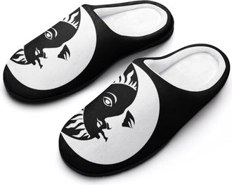 Generic Black Sun And Moon Womens Slippers Winter Warm House Shoes Indoor Outdoor Hotel Slipper