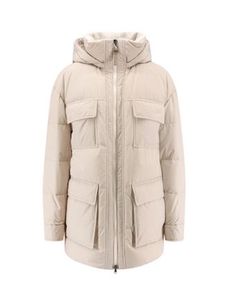 Brunello Cucinelli Nylon And Cotton Hooded Down Jacket-Donna