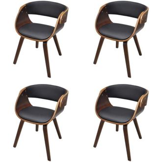 vidaXL Vidaxl - Sillas De Comedor 4 Uds Madera Curvada Cuero Sint&eacute;tico Marr&oacute;n