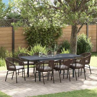 vidaXL Conjunto De Comedor De Jard&iacute;n 9 Pcs Marr&oacute;n Polirat&aacute;n Vidaxl
