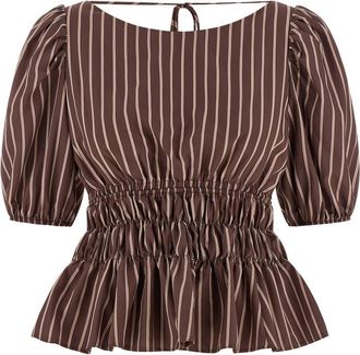 Pinko Brown Boat Neck Stripes Top