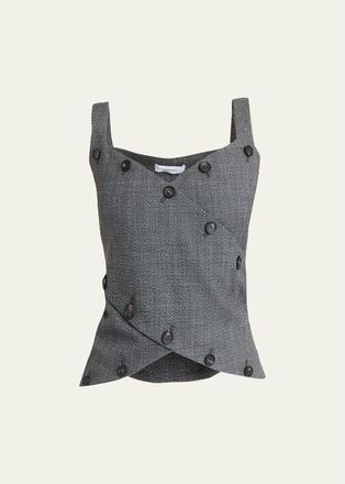 Ferragamo Button-Embellished Mouline Wool Top