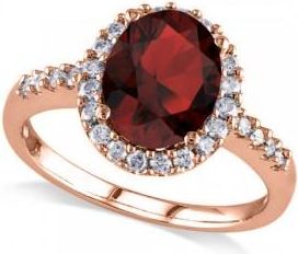 Allurez Oval Garnet & Halo Diamond Engagement Ring 14k Rose Gold 3.22ct
