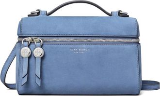 Tory Burch Handtas met plat handvat en ritssluiting rondom - Dames - Handtassen - Blauw - ONE Size - Su&egrave;de - Tassen