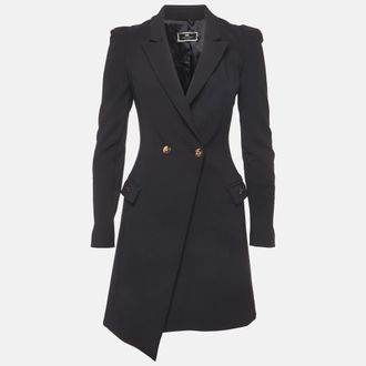 Elisabetta Franchi Black Stretch Crepe Double Breasted Blazer Dress