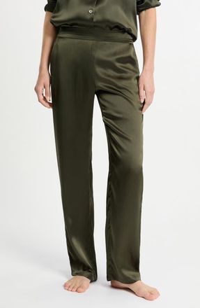 Etam Pearly Silk Straight Leg Pajama Pants in Kaki at Nordstrom, Size X-Large