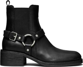 Tory Burch buckle-strap ring detail boots - women - Leather/Rubber/Leather - 10.5 - Black
