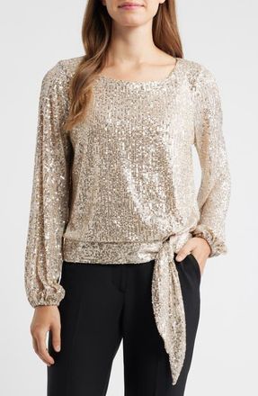 Tahari by ASL Sequin Top in Nude Silver at Nordstrom, Size X-Small P
