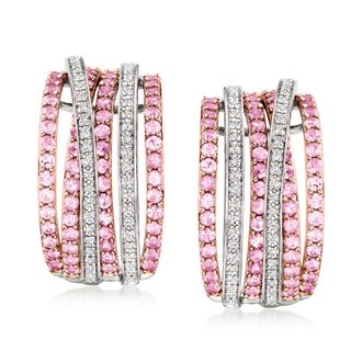 Ross-Simons Pink Sapphire and. Diamond Highway Earrings in 2-Tone Sterlng Silver