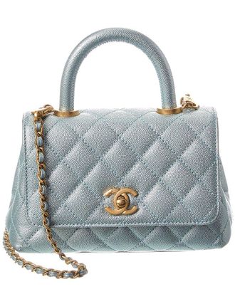 Chanel Blue Quilted Caviar Leather Extra Mini Coco Handle Flap (Authentic Pre-Loved)