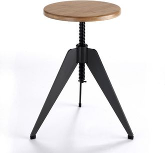 Oresteluchetta Taburete de rosca regulable madera roble y metal 40/60x38x38 cm