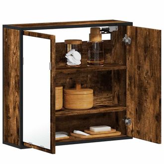 Berkfield Home Bathroom Mirror Cabinet Smoked Oak 65x20x60 cm Engineered Wood in Brown | Size: 65 x 20 x 60 cm