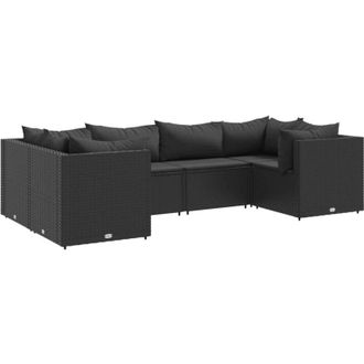vidaXL Set Muebles De Jard&iacute;n 6 Piezas Y Cojines Rat&aacute;n Sint&eacute;tico Negro Vidaxl