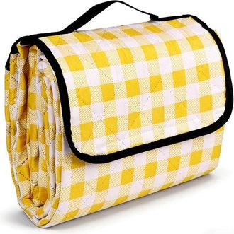OEM Mantas Picnic Extragrandes 79x79 Pulgadas, Alfombra Impermeable 3 Capas Alfombra Plegable Port&aacute;til Familia, Resistente Arena Lavable Amarilla