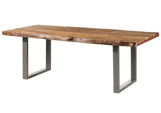 Massivmoebel24 Freeform 5 Tavolo Da Pranzo In Legno Di Sheesham - Sabbiato Natur / Gambe In Ferro U Argento Matt 260x100