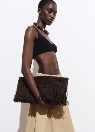 Mango Borsa a mano fibra naturale frange cioccolato - Donna - Taglia unica - MANGO