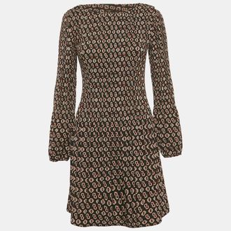 Maje Black Logo Print Crepe Shirring Mini Dress