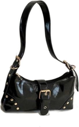 Generic Vintage Single Pu Leather Shoulder Underarm Bag, Solid Color Casual Buckle Armpit Handbag(Black)