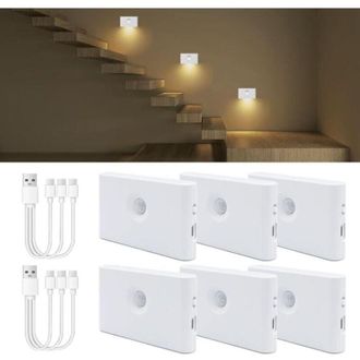 OEM Juego De 6 Luces Nocturnas Led Con Sensor De Movimiento, Luz Led Recargable Por Usb Para Escaleras, Luz Blanca C&aacute;lida De 3000k, Luz Nocturna Infantil 