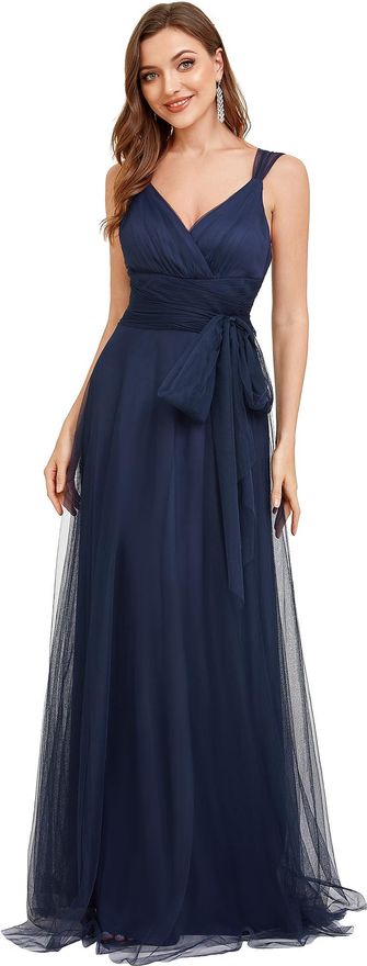 Ever-pretty Womens Elegant V Neck Sash Waist A-Line Maxi Tulle Evening Dress  Navy Blue Bridesmaids Dresses 16UK from 56.99 - on Stylight