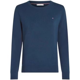 Tommy Hilfiger Co Jersey Fine GG LS C-Nk SWT - Dames - Ronde hals truien - Blauw - S - Katoen - Truien & Vesten