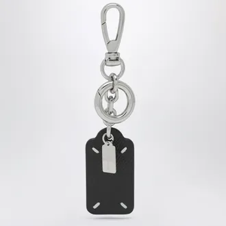 Maison Margiela Double-label keychain in black grained calf leather