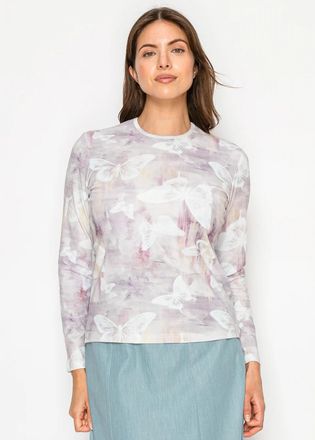 YAL New York Butterfly Print Long Sleeve Tee in Purple