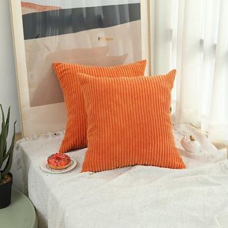 OEM Dos Fundas De Coj&iacute;n Cuadradas Decorativas, Aptas Para Camas, Sof&aacute;s Y Sillas, En Un C&aacute;lido Color Naranja, De 45 X 45 Cm