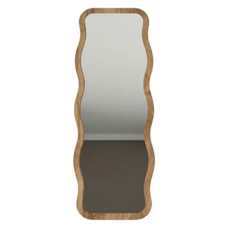 Dmora Espejo Bissone, Forma Rectangular, De Pie, Estructura Transparente, 50x160h Cm Roble Oscuro Marr&oacute;n