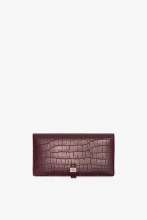Ganni Burgundy Red Sue Long Slim Wallet in Croco