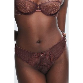 Savage x Fenty Starlet Nights Brazilian Briefs in Rum Wine Brown/Rose Gold Foil at Nordstrom, Size X-Small